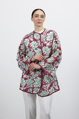 Desenli Keten Kimono - Bordo