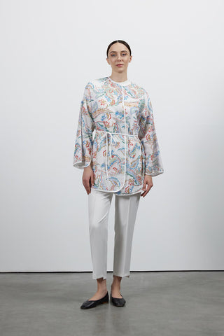 Desenli Keten Kimono - Ekru