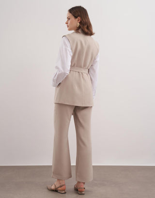 Cara Yelekli Takım - Bej