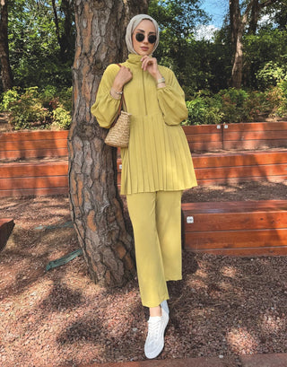 Pilise Detaylı Pantolon Takım - Yağ Yeşili