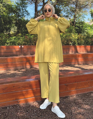 Pilise Detaylı Pantolon Takım - Yağ Yeşili