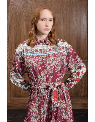 Mova Çiçek Desenli Elbise - Bordo