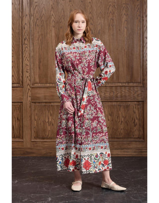 Mova Çiçek Desenli Elbise - Bordo