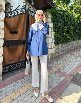 Dantel Yaka Gömlek - Lacivert