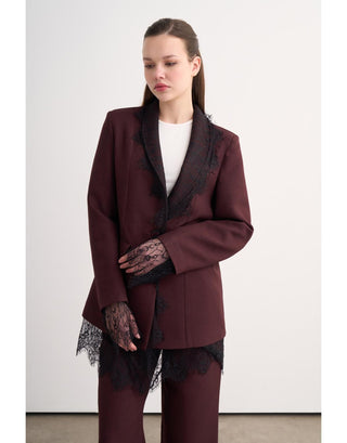 Rylie Dantel Detaylı Ceketli Takım - Bordo