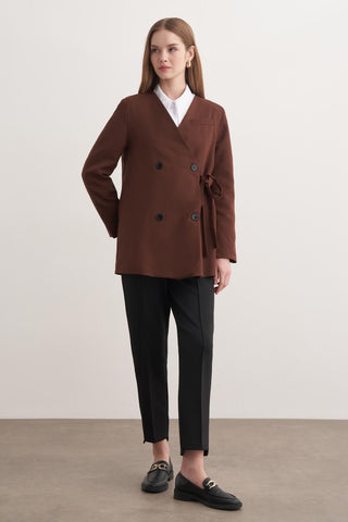 Yan Bağlamalı Ceket - Kahve