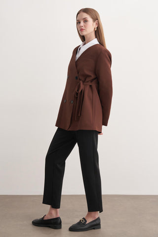 Yan Bağlamalı Ceket - Kahve