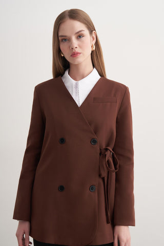 Yan Bağlamalı Ceket - Kahve