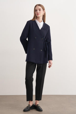 Yan Bağlamalı Ceket - Lacivert