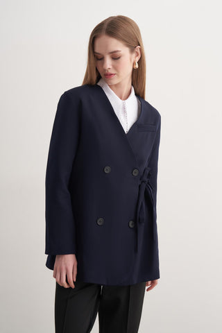 Yan Bağlamalı Ceket - Lacivert