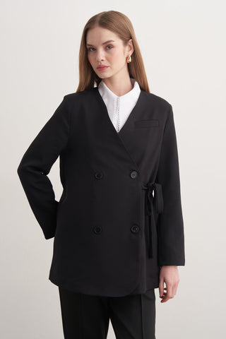 Yan Bağlamalı Ceket - Siyah