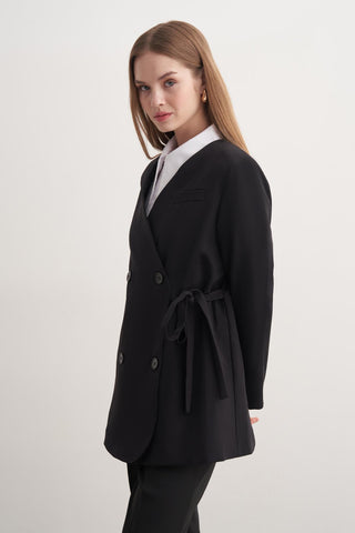 Yan Bağlamalı Ceket - Siyah