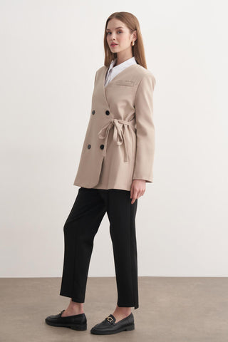 Yan Bağlamalı Ceket - Bej