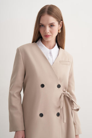 Yan Bağlamalı Ceket - Bej
