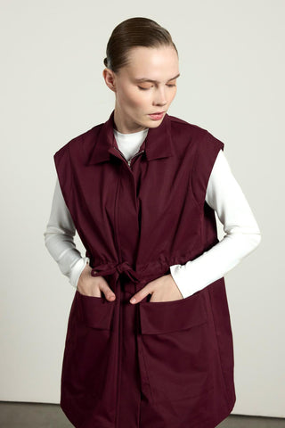 Ön Cepli Bağlamalı Yelek - Bordo