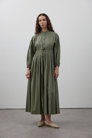 Pile Detaylı Basic Elbise - Haki