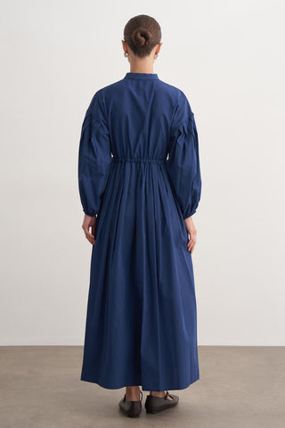 Pile Detaylı Basic Elbise - Lacivert