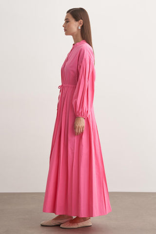 Pile Detaylı Basic Elbise - Pembe