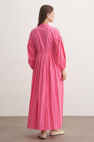 Pile Detaylı Basic Elbise - Pembe