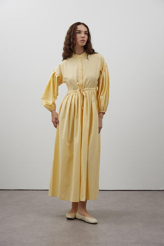 Pile Detaylı Basic Elbise - Sarı