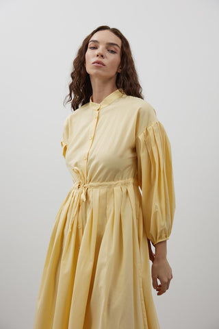 Pile Detaylı Basic Elbise - Sarı