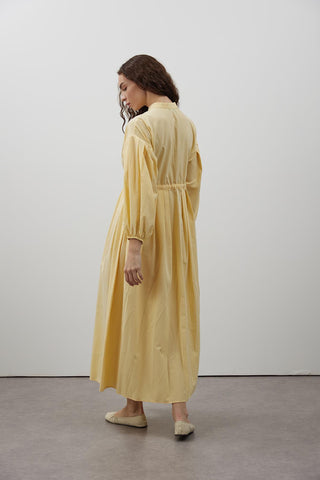 Pile Detaylı Basic Elbise - Sarı