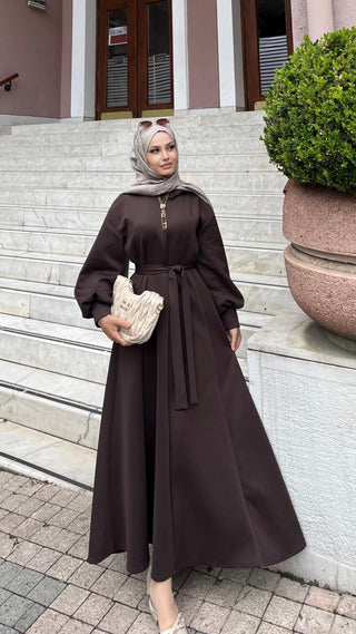 Scuba Elbise - Kahve