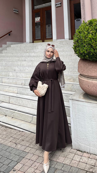 Scuba Elbise - Kahve