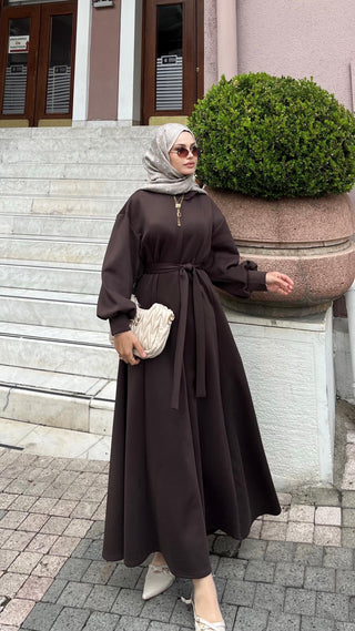 Scuba Elbise - Kahve