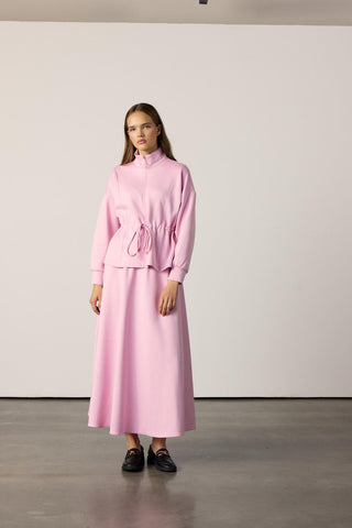 Bel Büzgülü Etekli Scuba Takım - Pembe