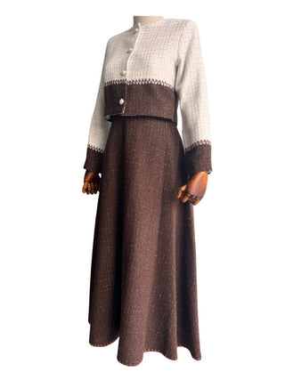 Renk Geçişli Shannel Kumaş Etekli Takım - Kahve